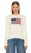 Polo Ralph Lauren Classic Crew Neck Pullover Sweater With American Flag Design In Cream