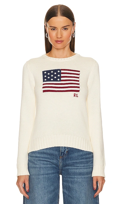 Polo Ralph Lauren Flag Pullover In Cream