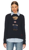 Polo Ralph Lauren Polo Bear Intarsia Cotton And Linen Sweater In Navy