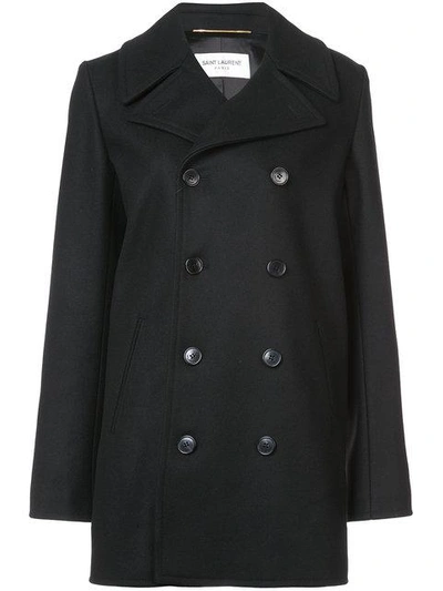 Saint Laurent Double-breasted Wool Pea Coat In Black
