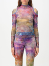 Andersson Bell Cold-shoulder Sheer Graphic-print Top In Multicolor