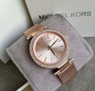 Pre-owned Michael Kors Mk3369 Darci Rose Gold Stainless Steel Bracelet Analog Women Watch