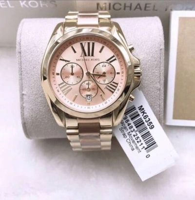 Pre-owned Michael Kors Mk6359 Bradshaw Two-tone Chronograph Dial Analog Women's Watch