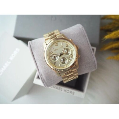 Pre-owned Michael Kors Runway Chronograph Women's Gold Tone Stainless Steel Watch Mk5055