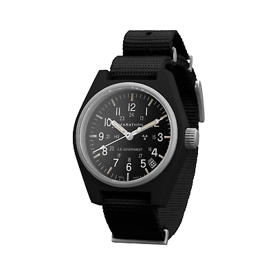 Pre-owned Marathon 34mm Black General Purpose Quartz With Date (gpq) High-impact Composite