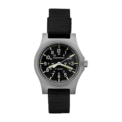 Pre-owned Marathon 36mm Officer's Mechanical (gpm) 316l Stainless Steel Mechanical Wristwa