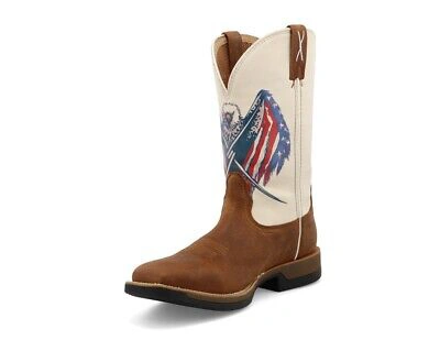 Pre-owned Twisted X Western Boots Mens 12" Pull On Roasted Pecan Mxww002 In Roasted Pecan Red White Blue
