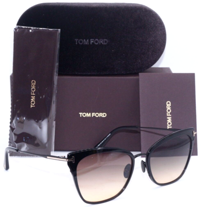 Pre-owned Tom Ford Faryn Tf843 01b Titanium Black/brown Gradient Lens Sunglasses 56-19