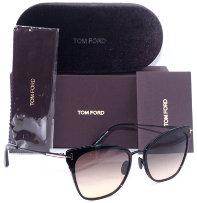 Pre-owned Tom Ford Faryn Tf 843 01b Titanium Black W/brown Gradient Lens Sunglasses 56-19