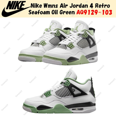 Pre-owned Jordan Nike Wmns Air  4 Retro Seafoam Oil Green Aq9129-103 Us 5-15 Brand In White