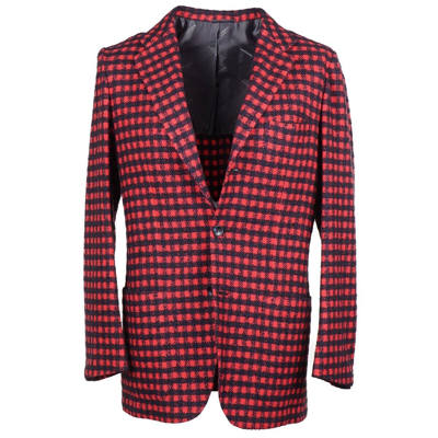 Pre-owned Kiton Relaxed Fit Red-black-navy Check Cashmere Sport Coat 42r (eu 52)
