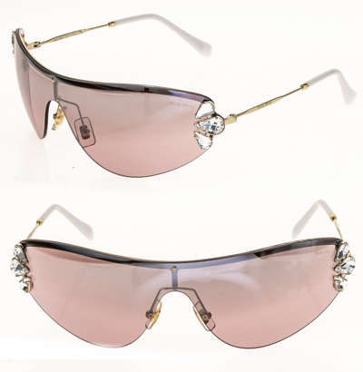 Pre-owned Miu Miu Core Mu66us Crystal Gold Pink Mirrored Jewel Wrap Metal Sunglasses 66u In Zvn-7l1