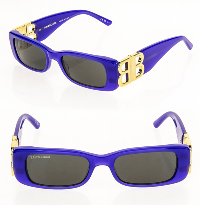 Pre-owned Balenciaga Dynasty 0096 Violet Purple Gold 004 Bb Logo Narrow Sunglasses Bb0096 In Gray