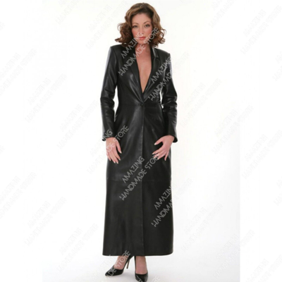 Pre-owned Handmade Womens  Beautiful Real Leather Steampunk Goth Trench Coat In Black