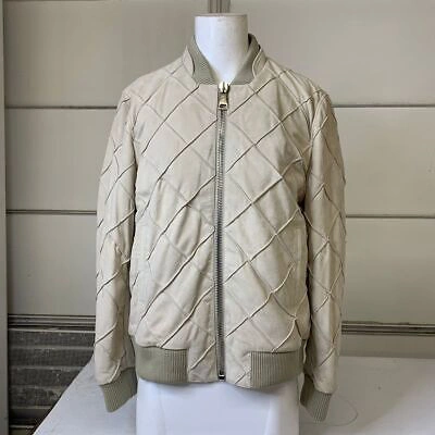 Pre-owned Maceoo Leather Quilted Jacket Men's Size L Creme In Beige