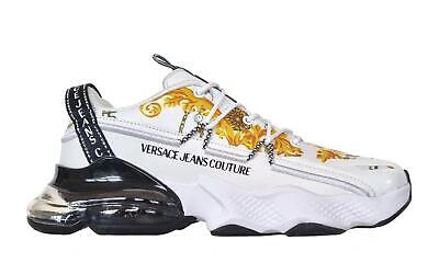 Pre-owned Versace Couture Men's Sneakers Shoes In Nylon And Rubber 75ya3su2 White Sole