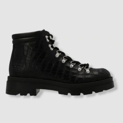 Pre-owned Giuseppe Zanotti $1150  Men's Black Croc Print Lace-up Boot Shoe Size Eu 41/us 8