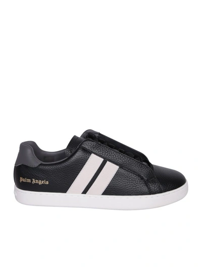 Palm Angels Logo-print Leather Sneakers In Black