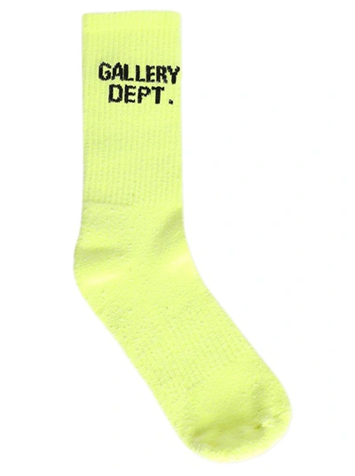 Gallery Dept. Gallery Dept Mens Flo Yellow Clean Logo-embroidered Cotton Crew Socks In Fluorescent Yellow