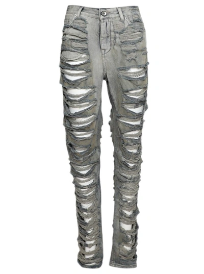 Rick Owens Drkshdw Shredded Detroit Cut Jeans In Grey