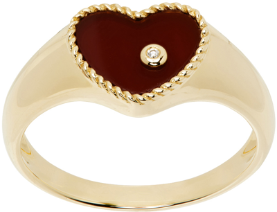 Yvonne Léon Gold Baby Chevaleire Cœur Agate Ring In 9k Yellow Gold