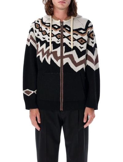 Neil Barrett Norway Fair Isle Wool Cardigan In Black