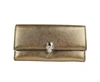 Alexander Mcqueen Women's Gold Metallic Leather Flap With Skull Wallet In Gold