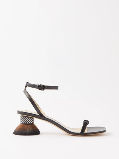Loewe Petal Brush-heel Leather Sandals In Black