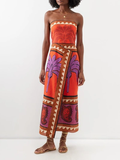 Johanna Ortiz East Africa Heart Strapless Cotton Maxi Dress In Red And Purple
