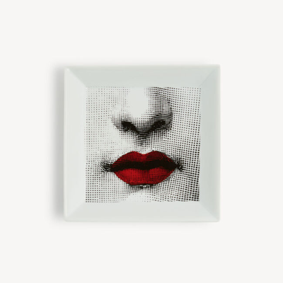 Fornasetti Square Plate Red Lips - Tema E Variazioni N.397 In White