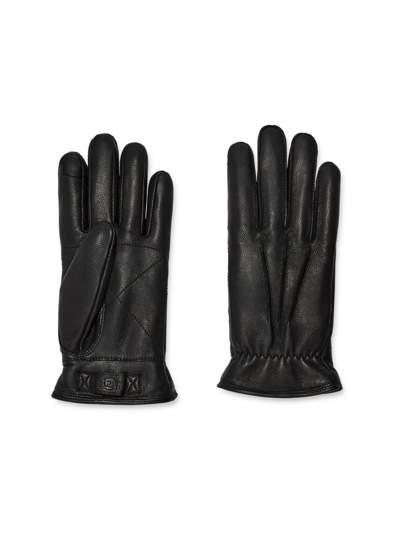 Ugg Men's Three-point Leather Gloves In Black