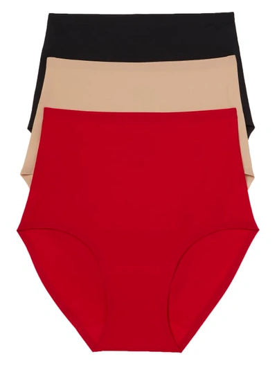 Chantelle Soft Stretch Full Brief 3-pack In Poppy Red,nude,black