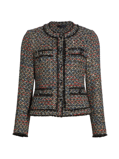 Elie Tahari The Dakota Button-down Fringe-trim Tweed Jacket In Ravenna Multi Tweed