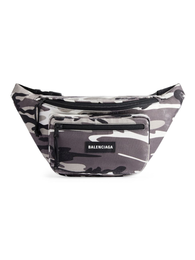 Balenciaga Explorer Camouflage-print Nylon Belt Bag In Grey