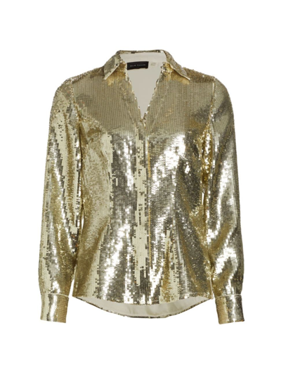 Elie Tahari The Tassia Button-down Sequin Shirt In Gilded Gold