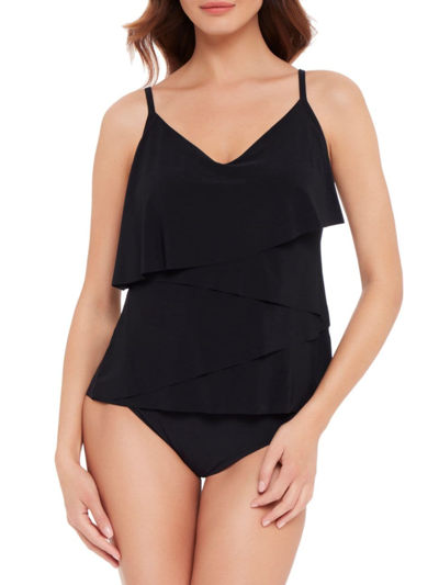 Magicsuit Swim, Plus Size Women's Solids Chloe Draped Tankini Top In Black