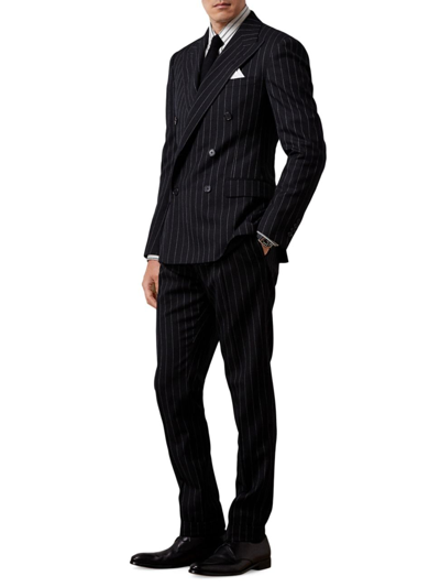 Ralph Lauren Purple Label Men's Pinstriped Wool Double-breasted Suit In Black Cream