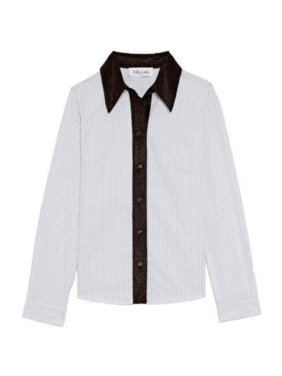 Callas Milano Isolde Contrast-trim Striped Collared Shirt In Whitenavy Stripe