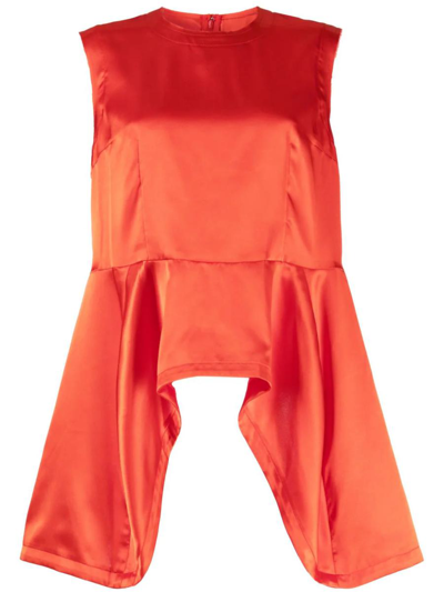 Comme Des Garçons Asymmetric-hem Satin Top In Red
