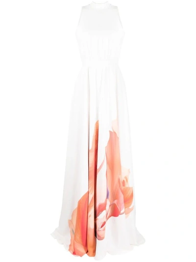 Saiid Kobeisy Floral-print Sleeveless Gown In White