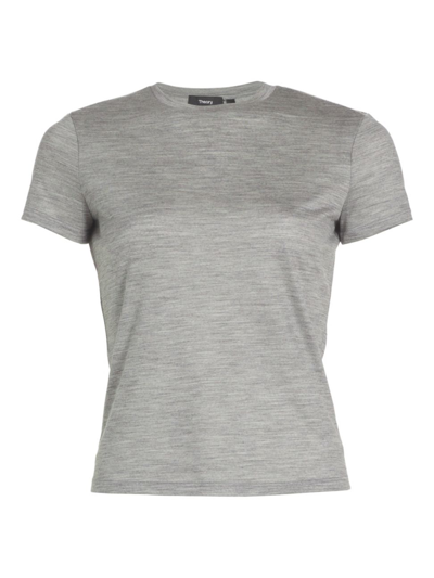 Theory Basic Regal Wool Short-sleeve Tee In Force Grey Melange