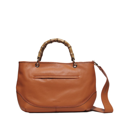 Plinio Visona' Mandarin-colored Grained Leather Bag In Brown
