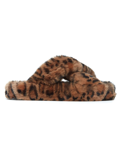 Apparis Biba Faux-fur Leopard-print Crossover Slippers In Brown