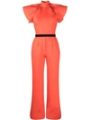 Saiid Kobeisy Ruffled-detail Belted Jumpsuit In Orange