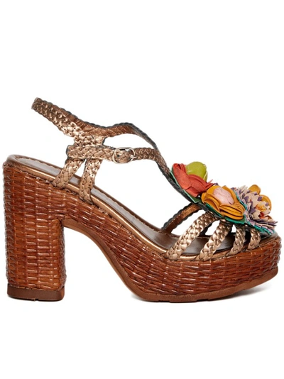 Pons Quintana Cannes Sandal In Bronze Woven Leather In Brown
