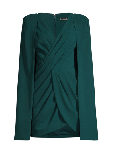 Lavish Alice Women's Pleated Cape Sleeve Minidress In Emerald Green