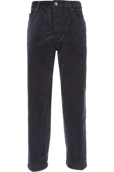 Emporio Armani Ribbed And Velvet Effect Trousers In Blue