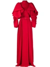 SAIID KOBEISY LAYERED-SLEEVE BELTED GOWN