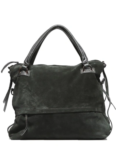 Reptile's House Shoulder Bag In Soft Faded Black Leather In Green