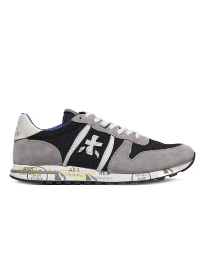 Premiata Eric Sneaker In Sand Suede And Blue Technical Fabric In Grey